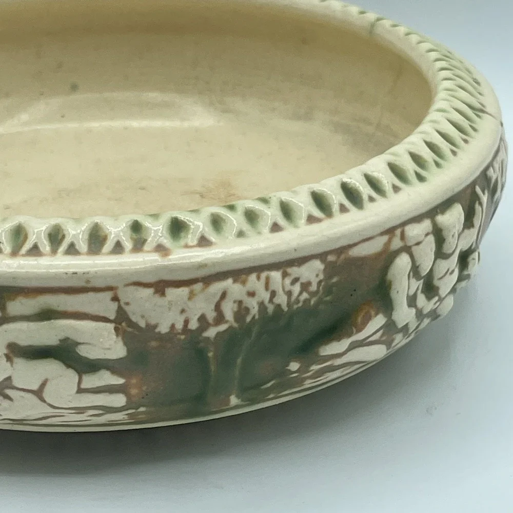 Vintage Roseville Pottery Donatello Planter,  Bowl, 1916‎ ,Cream/Green/Tan 7